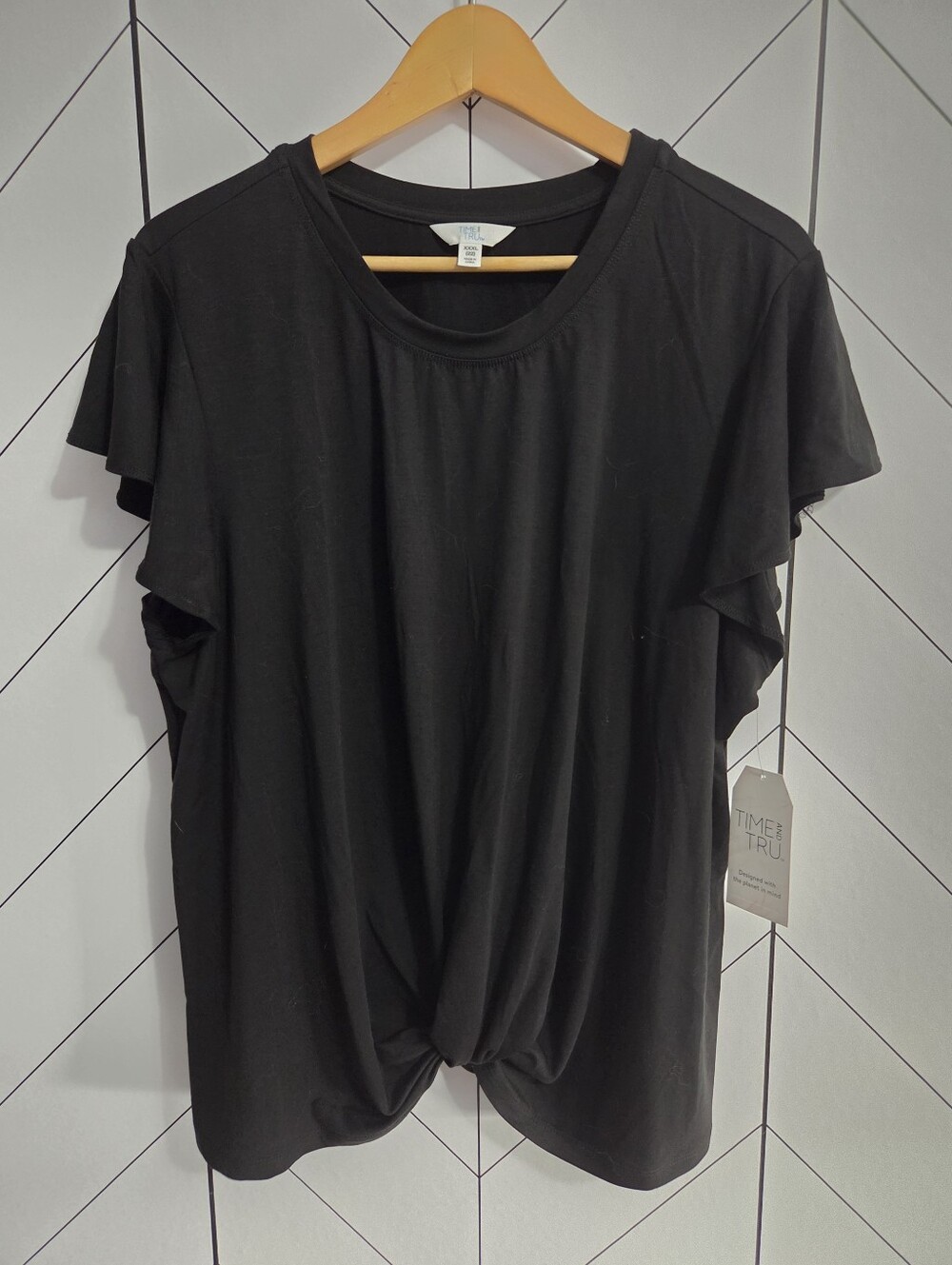 NWT Time and Tru Black Twist Front Flutter Sleeve Top Plus Size 3X XXXL (22)